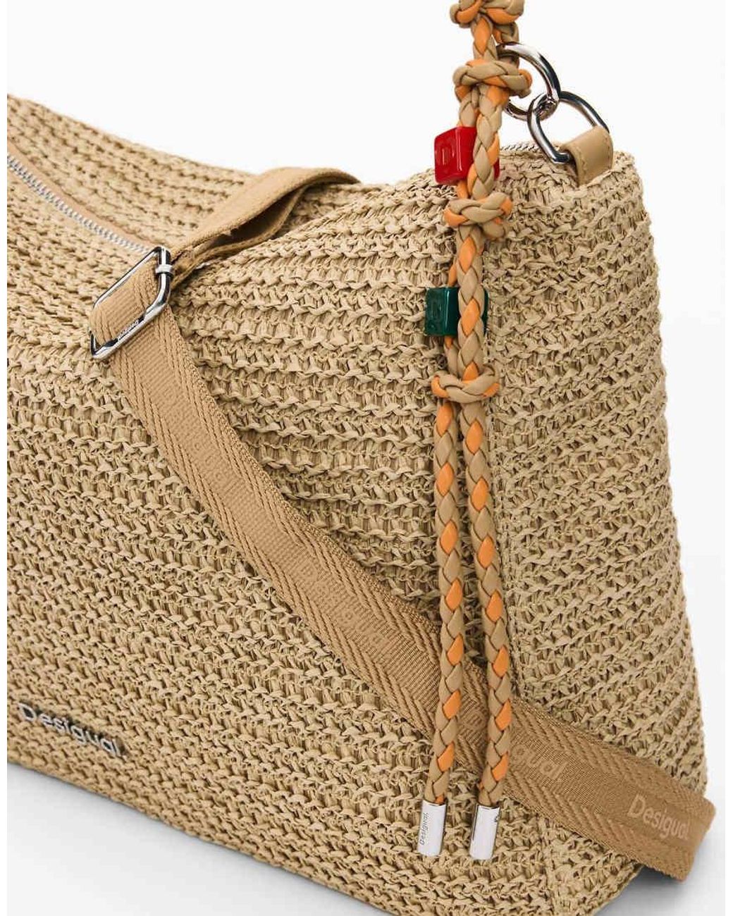 Desigual Natural Large Raffia Charms Bag