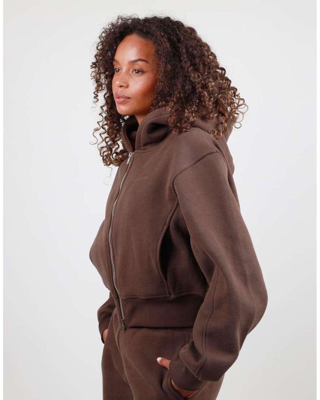 SIMMI Brown Drop Shoulder Zip Hoodie