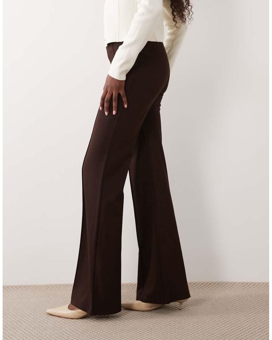 Mango Brown Pleated Front Flared Pants