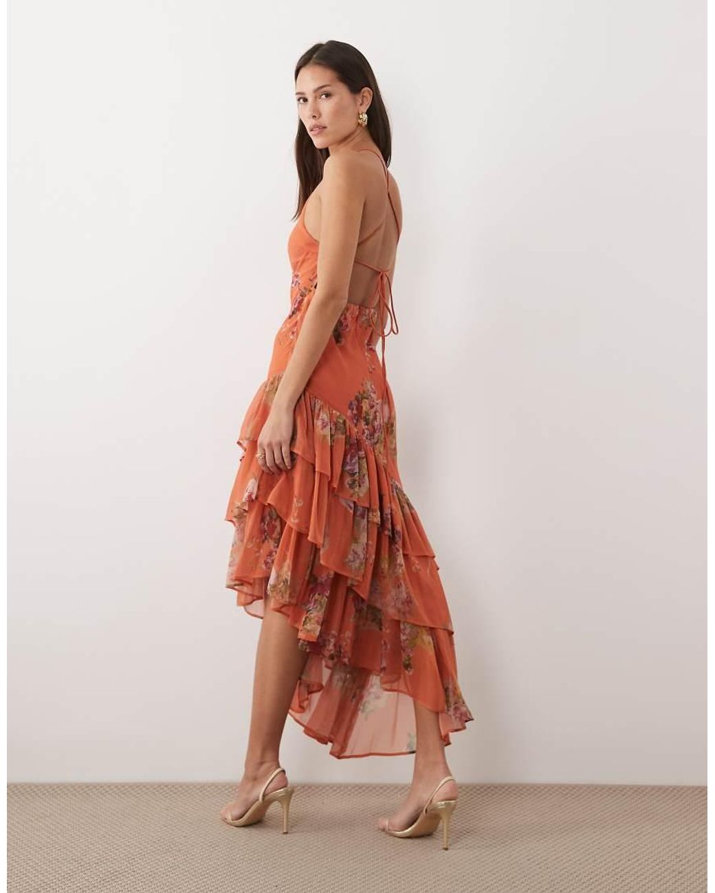 ASOS Orange Cami Ruffle Hem Maxi Dress