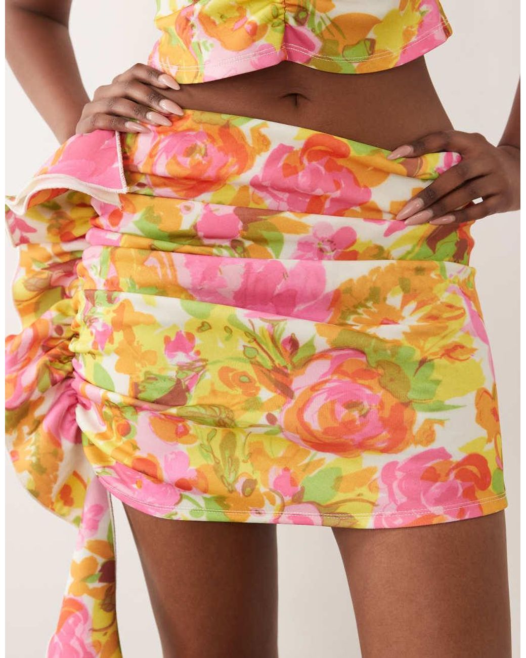 ASOS Orange Crepe Frill Detail Gathered Mini Skirt
