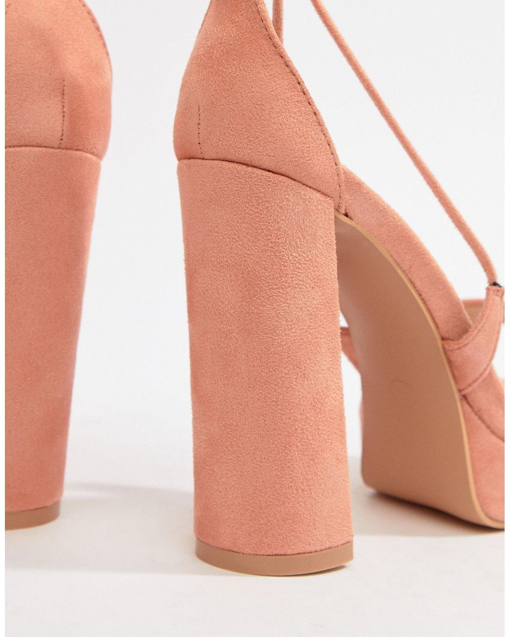 Public Desire Freesia Peach Platform Block Heeled Sandals in Pink