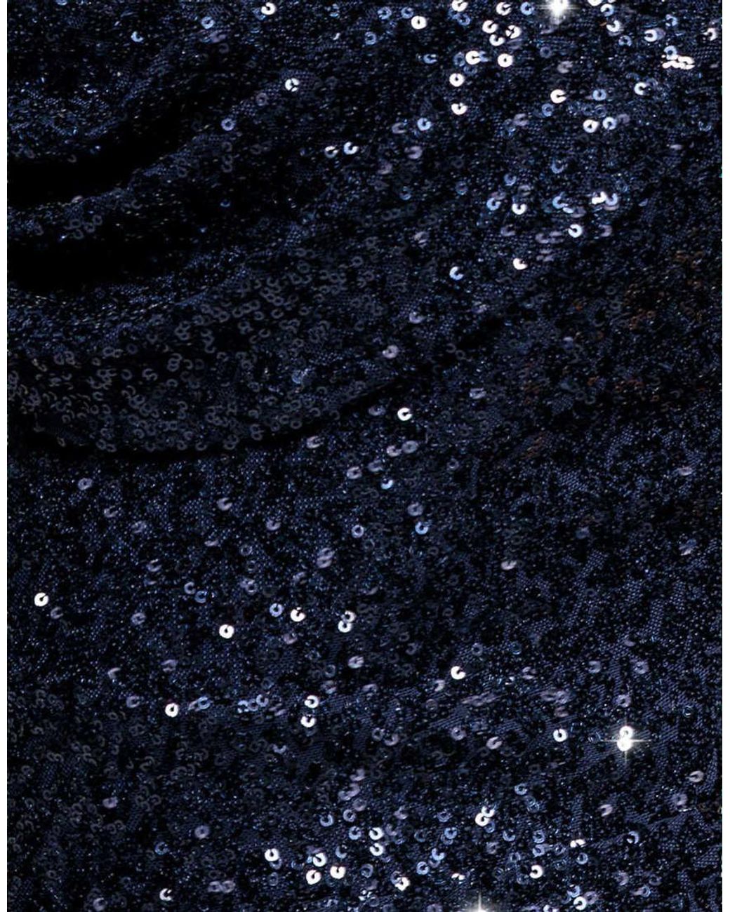 Goddiva Blue Sequin Cowl One Shoulder Maxi Dress