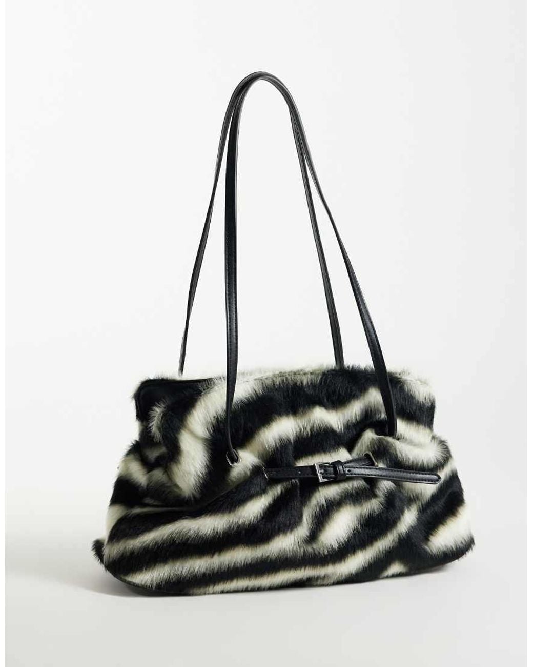 Gina Tricot Black Faux Fur Shoulder Bag With Strap And Clutch Detail