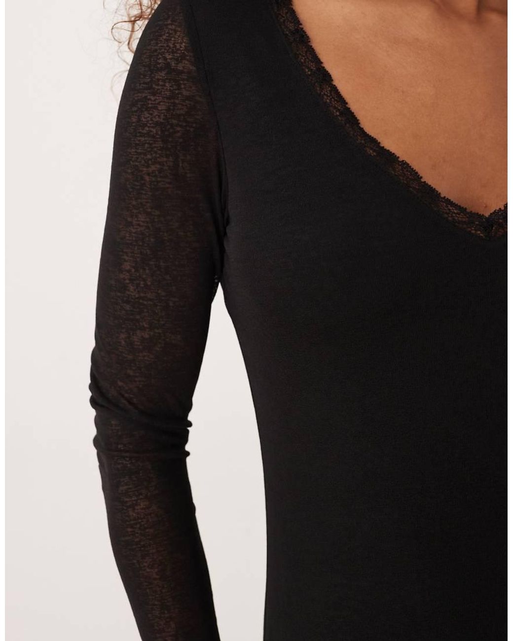 ASOS Black Lace Insert Ruched Front Midi Dress