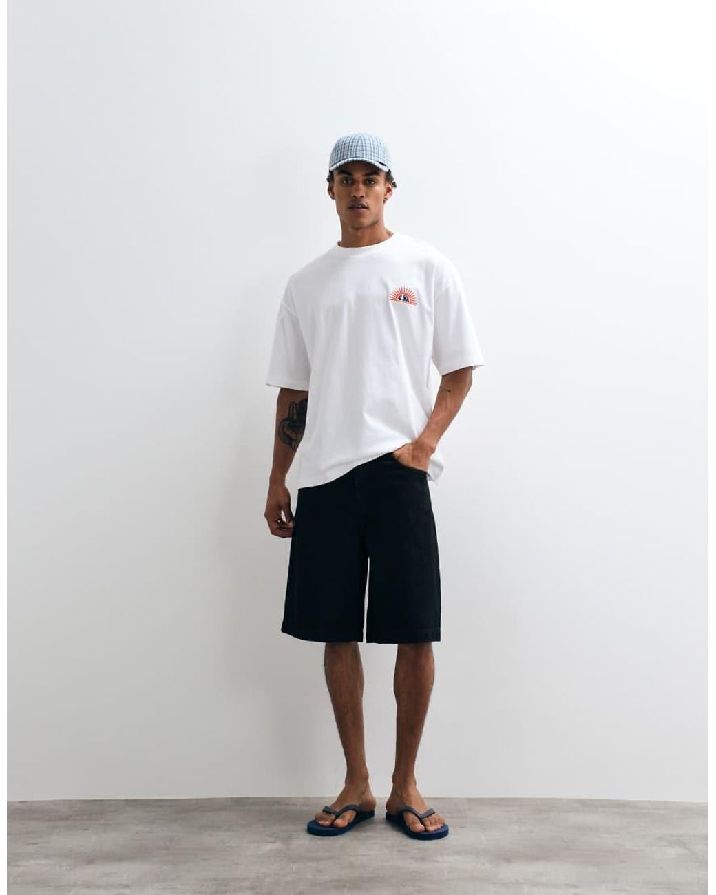 ASOS Black Loose Denim Jorts for men