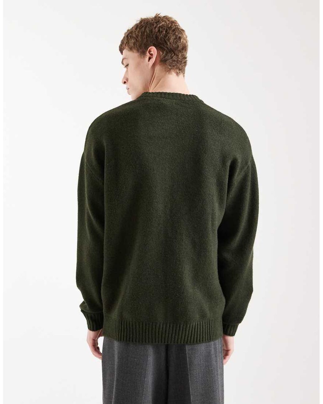 Jack & Jones Black Oversized Fluffy Crew Neck Jumper for men