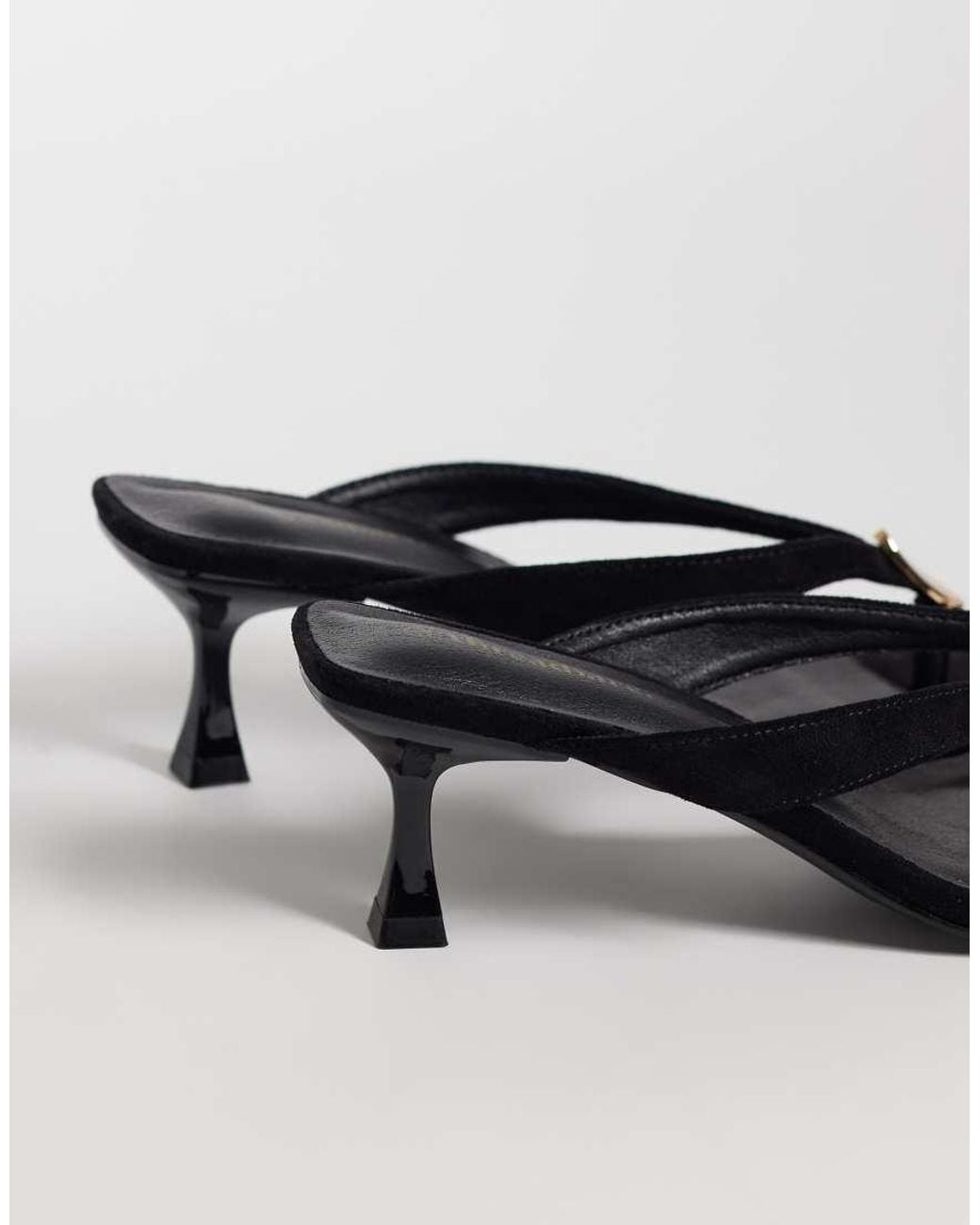 Threadbare Black Suedette Toe Thong Kitten Heel Sandals