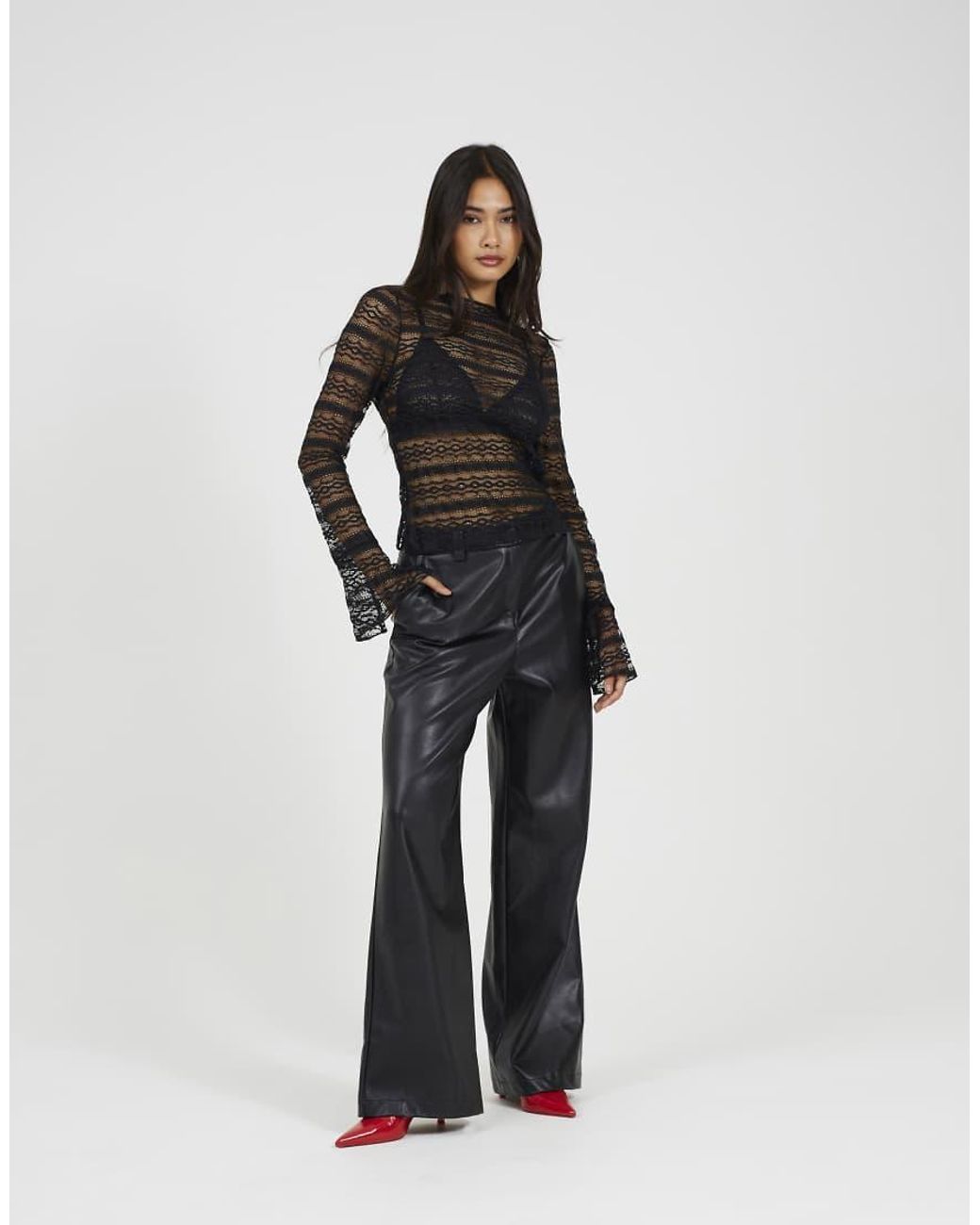 Brave Soul Black Long Sleeve Lace Top