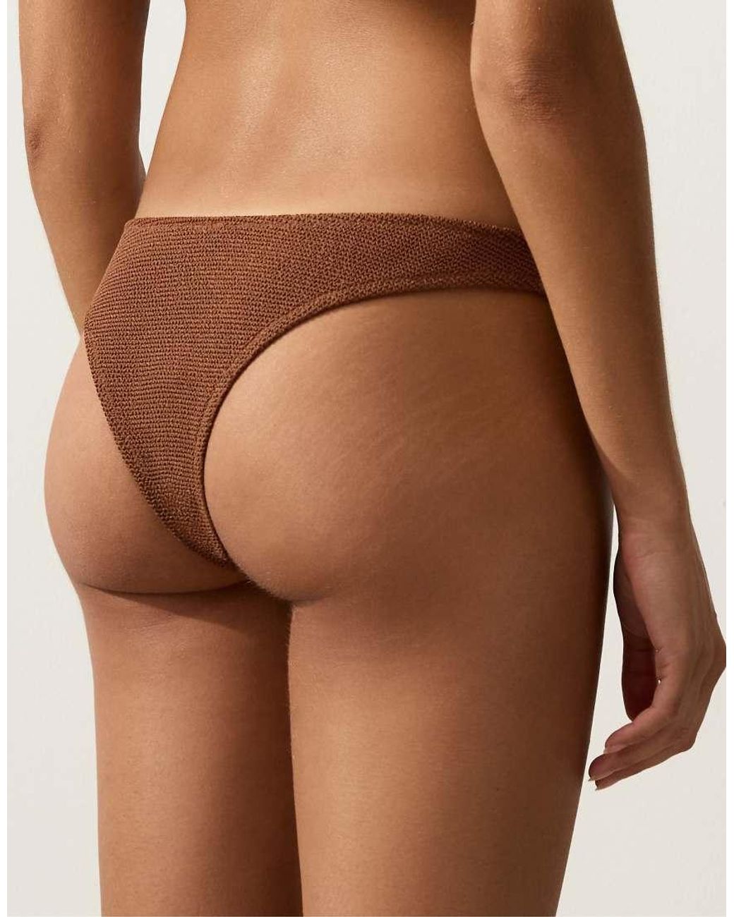 Oysho Brown U-Cut Crinkle Brazilian Bikini Briefs