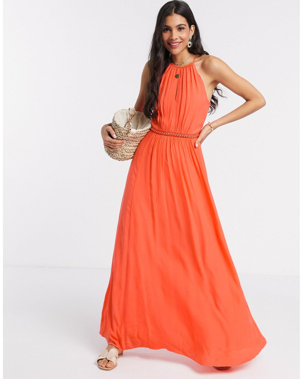 Karen Millen Geplooide Midi-jurk in het Oranje | Lyst NL