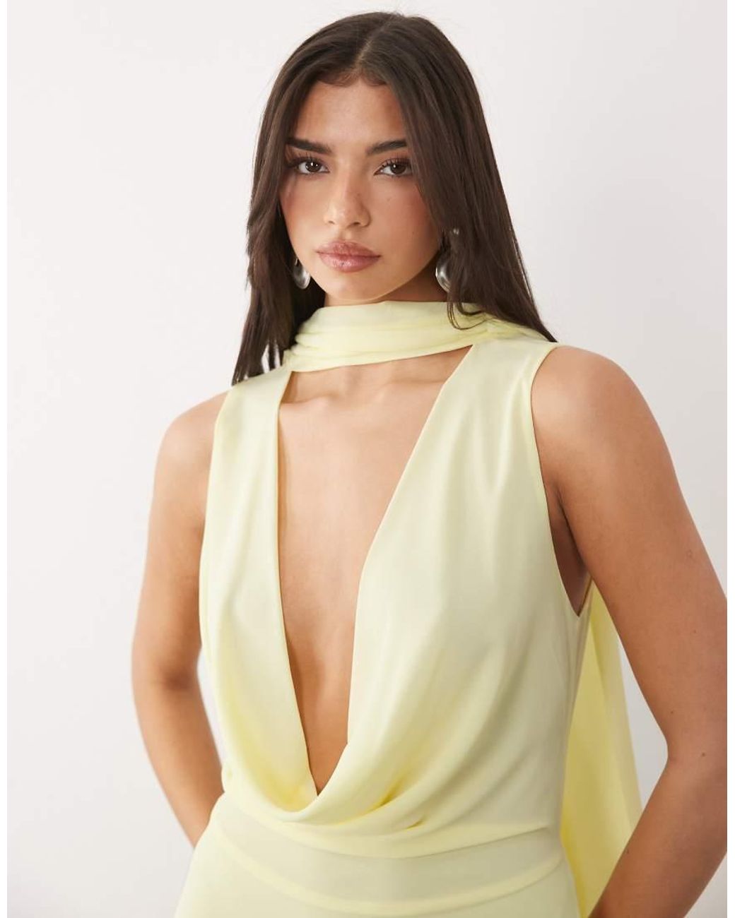 TFNC London Natural Bridesmaid Cowl Neck Chiffon Midi Dress With Neck Tie