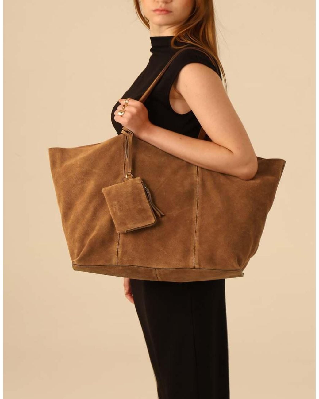OFF THE HOOK Brown Lauryn Shopper Suede Tote Bag