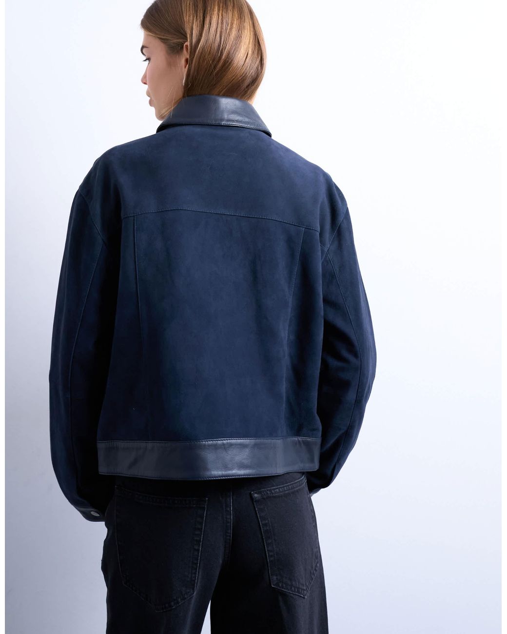 TOPSHOP Blue – hochwertige jacke aus wildleder