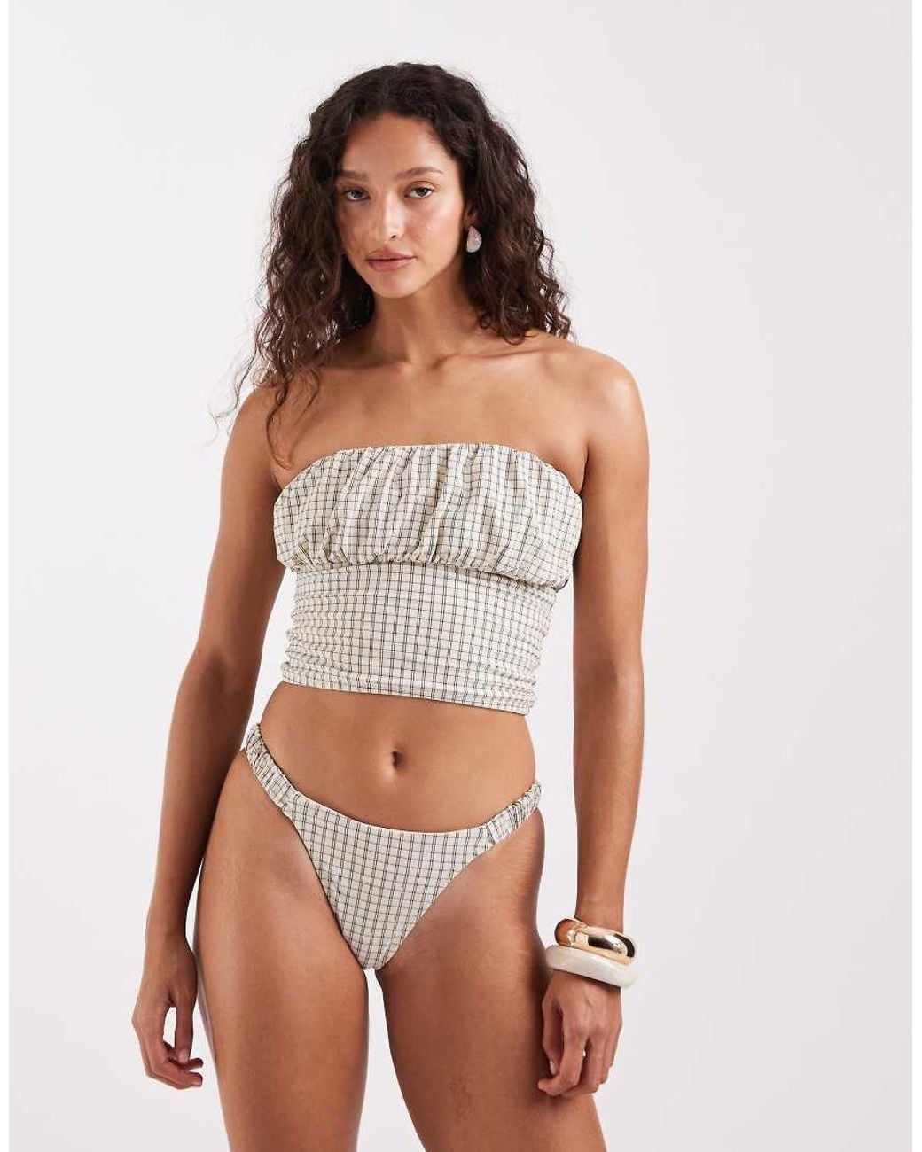 ASOS White Piper Paper-touch Ruched Front Bandeau Tankini Top