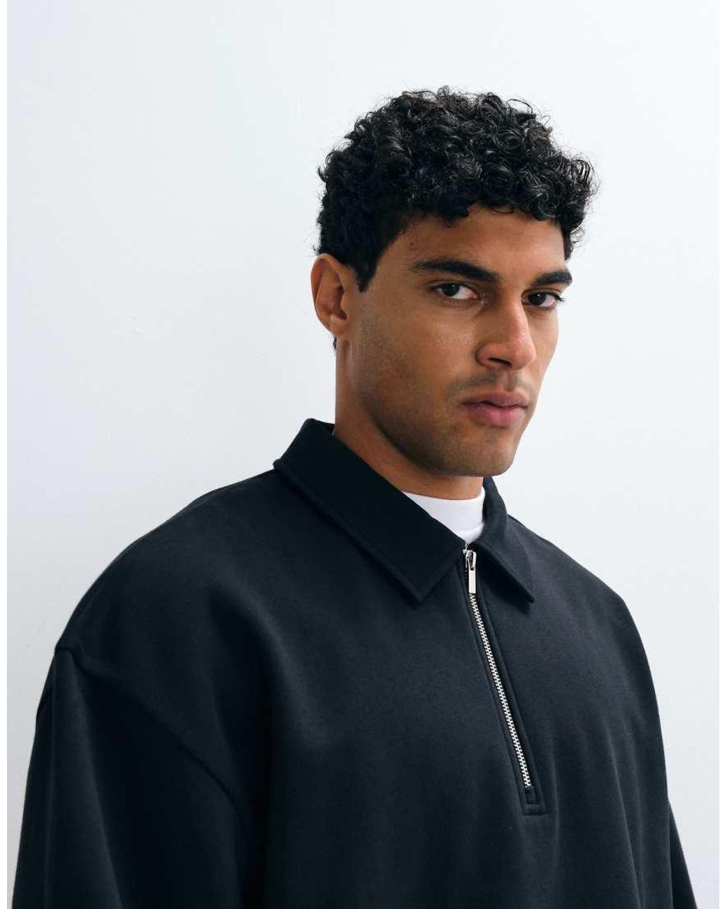 ASOS Blue Oversized Boxy Polo With Quarter Zip for men