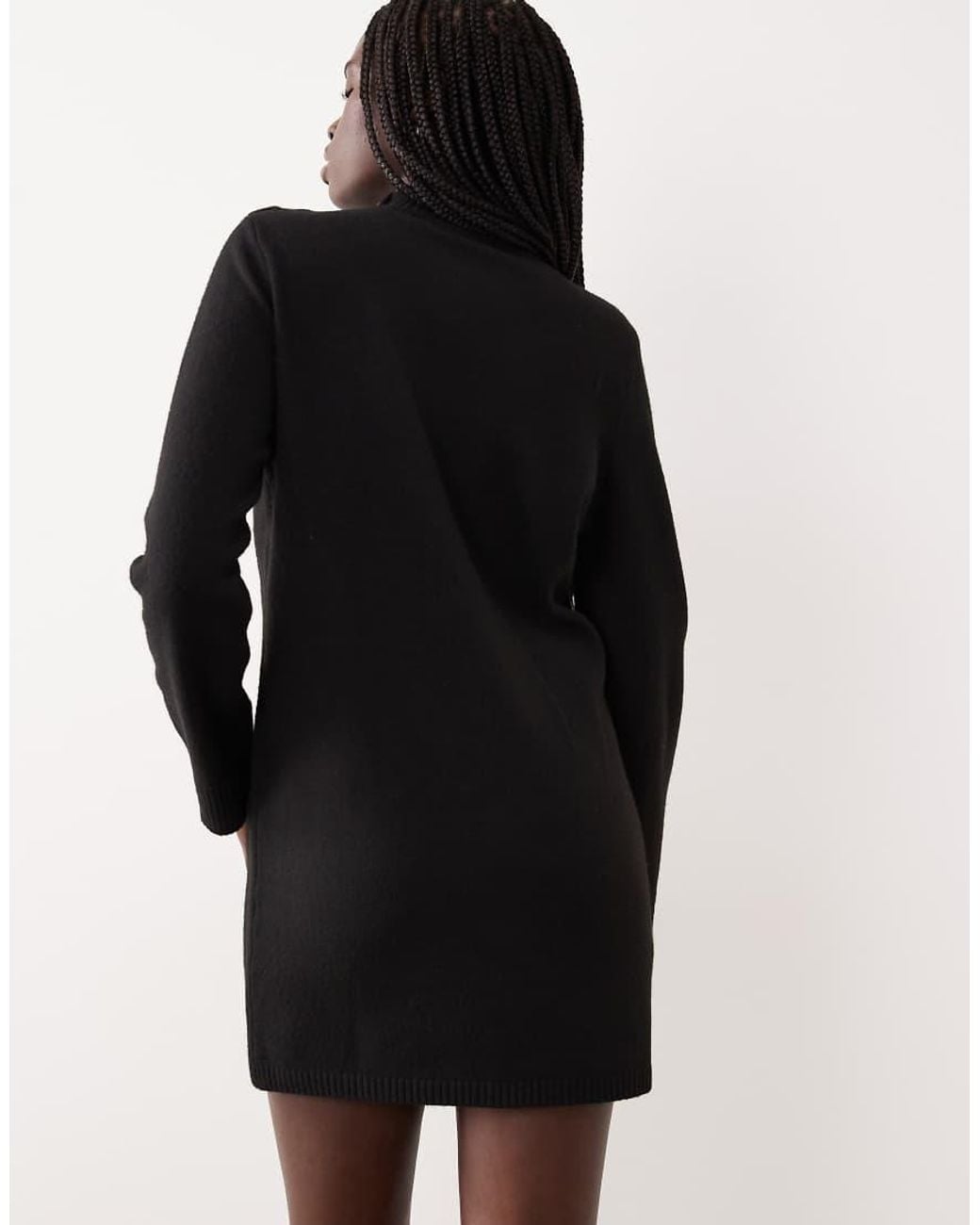 Mango Black Button Detail Long Sleeve Knitted Mini Dress