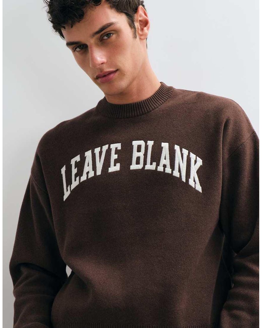 Only & Sons Gray Boxy Fit Crew Neck Sweater With Leave Blank Varsity Print for men