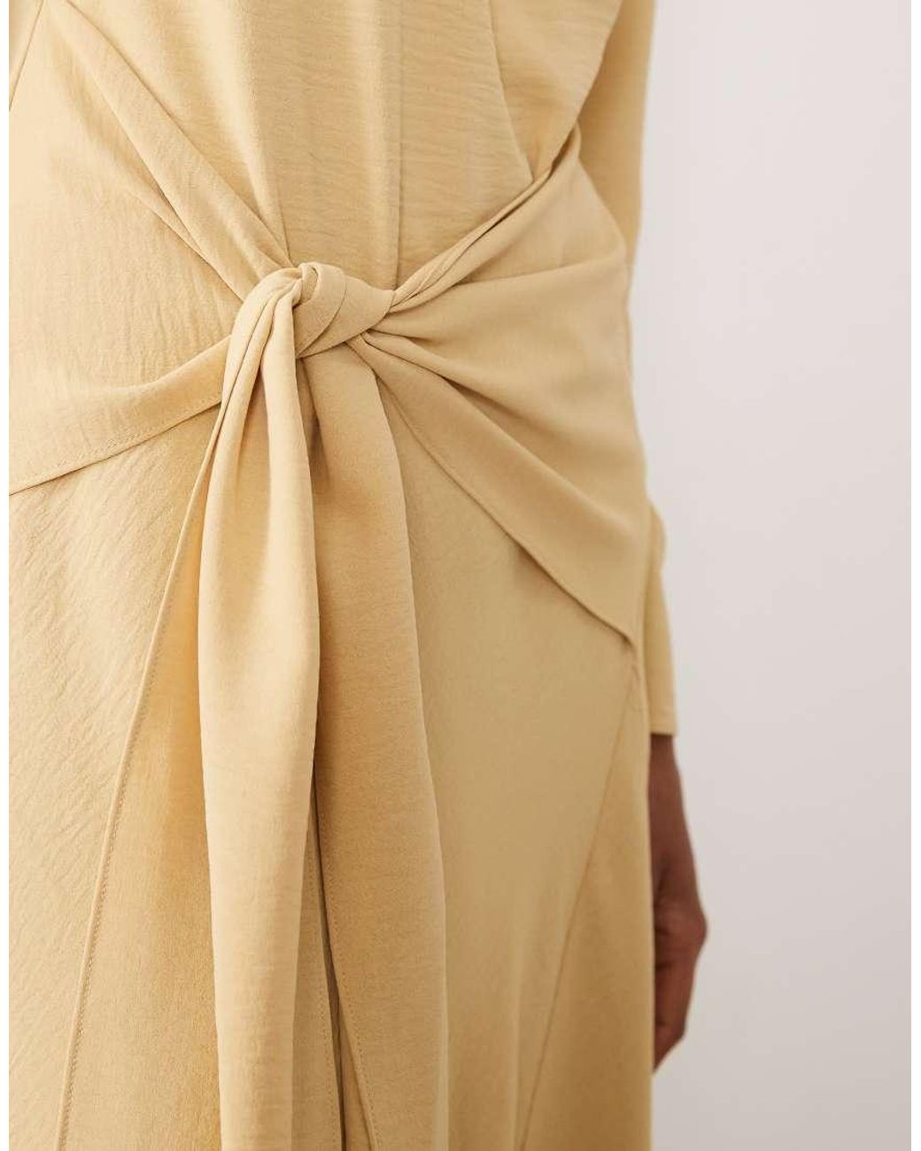 ASOS Natural Long Sleeve Full Hem Maxi Dress With Tie Detail