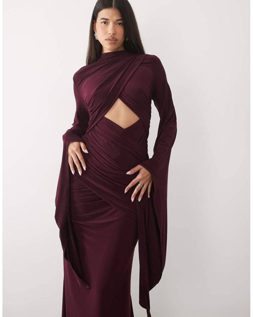 ASOS Purple exaggerated Sleeve Cross Neck Maxi Dress