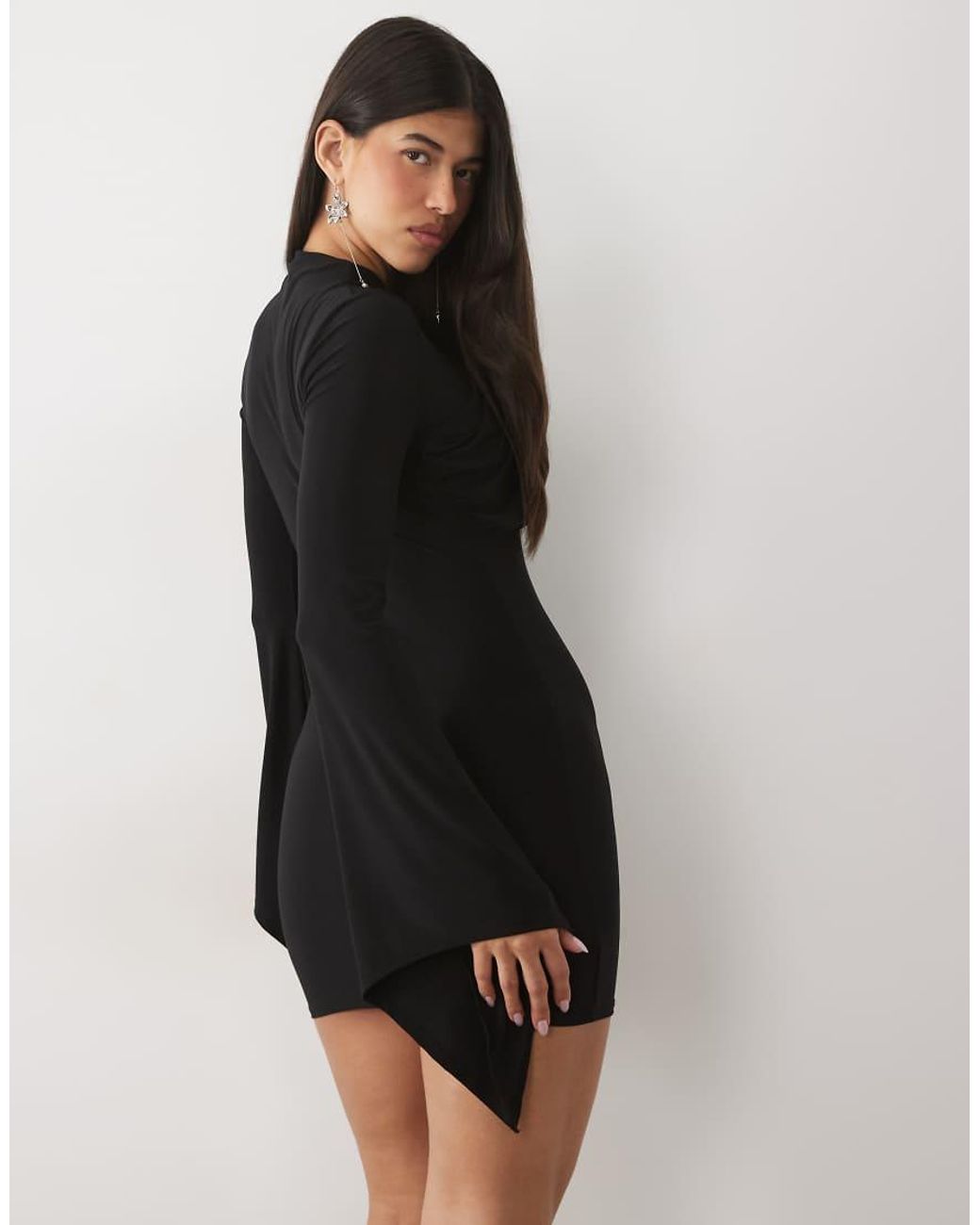ASOS Black exaggerated Sleeve High Neck Cross Neck Mini Dress