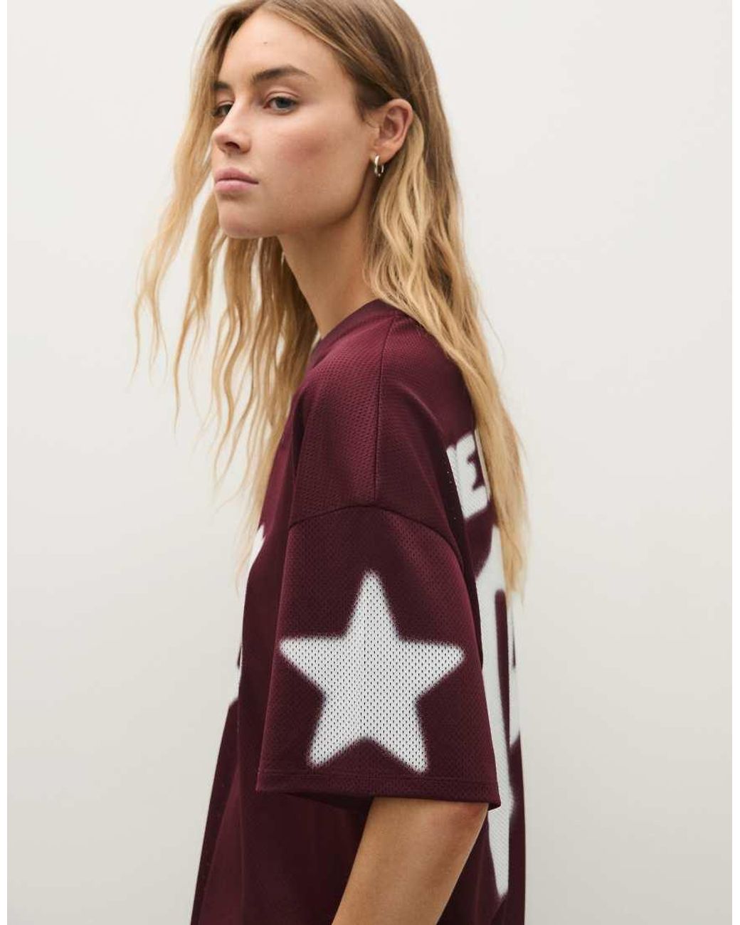 Bershka Red Oversize Print T-shirt