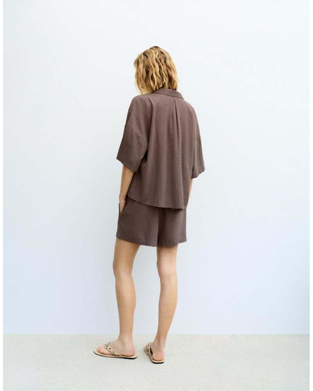 Pull&Bear Brown Short Sleeve Linen Blend Shirt