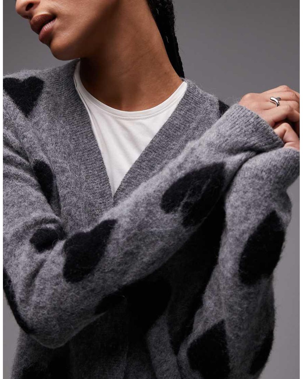 AllSaints Gray Amora Heart Cardigan