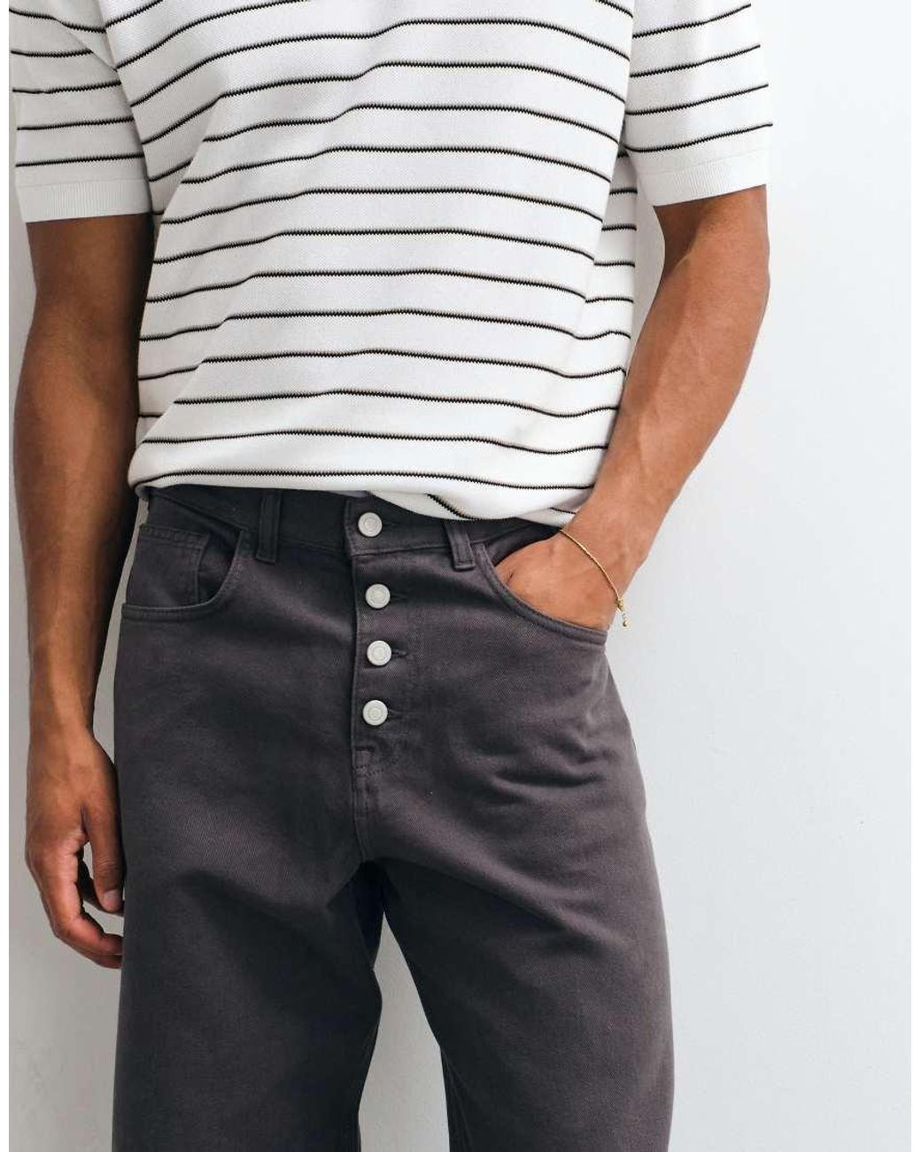 ASOS Gray baggy Trousers With Exposed Buttons for men