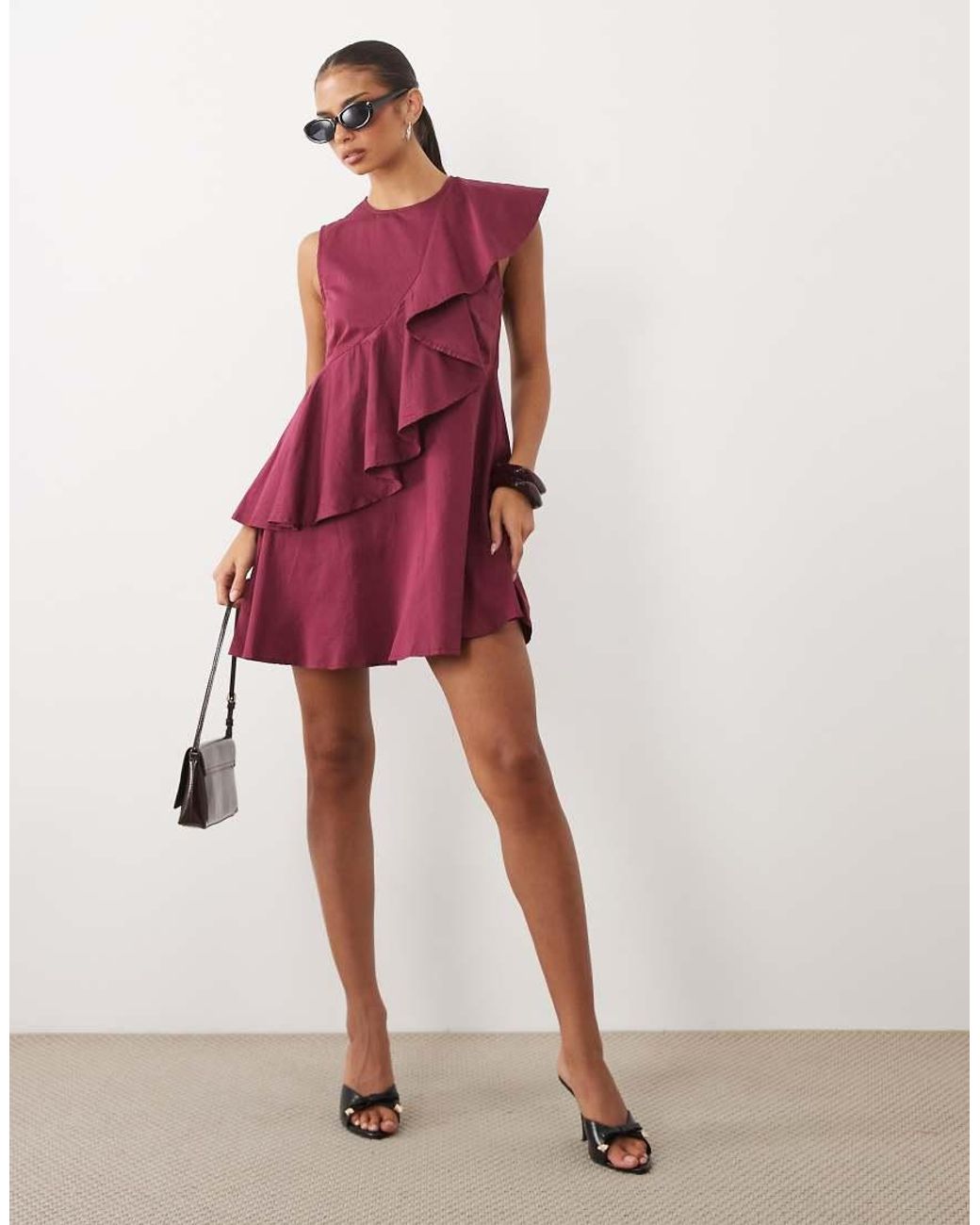 Y.A.S Red Asymmetric Frill Mini Dress