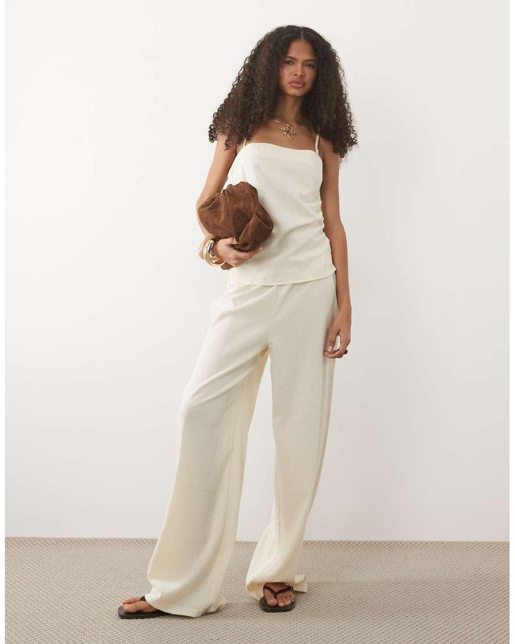 Mango Natural Riga Strappy Ruched Side Top