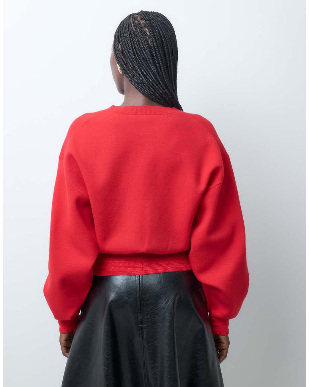 & Other Stories Red Crew Neck Jumper With Balloon Sleeves