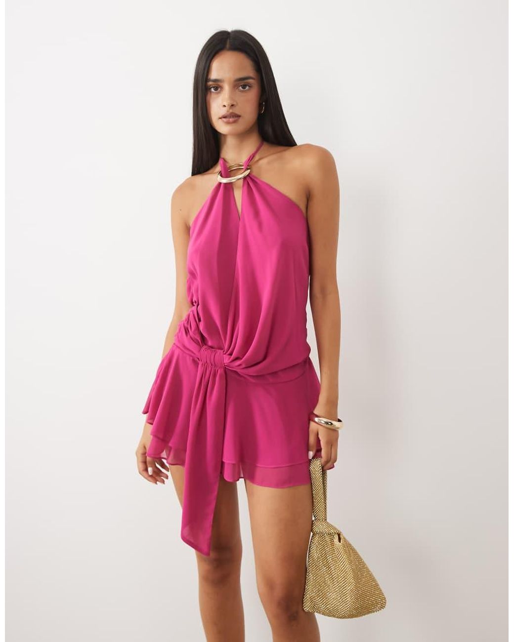 Tiger Mist Pink 2.0 Halterneck Drape Tie Side Multiway Chiffon Mini Dress
