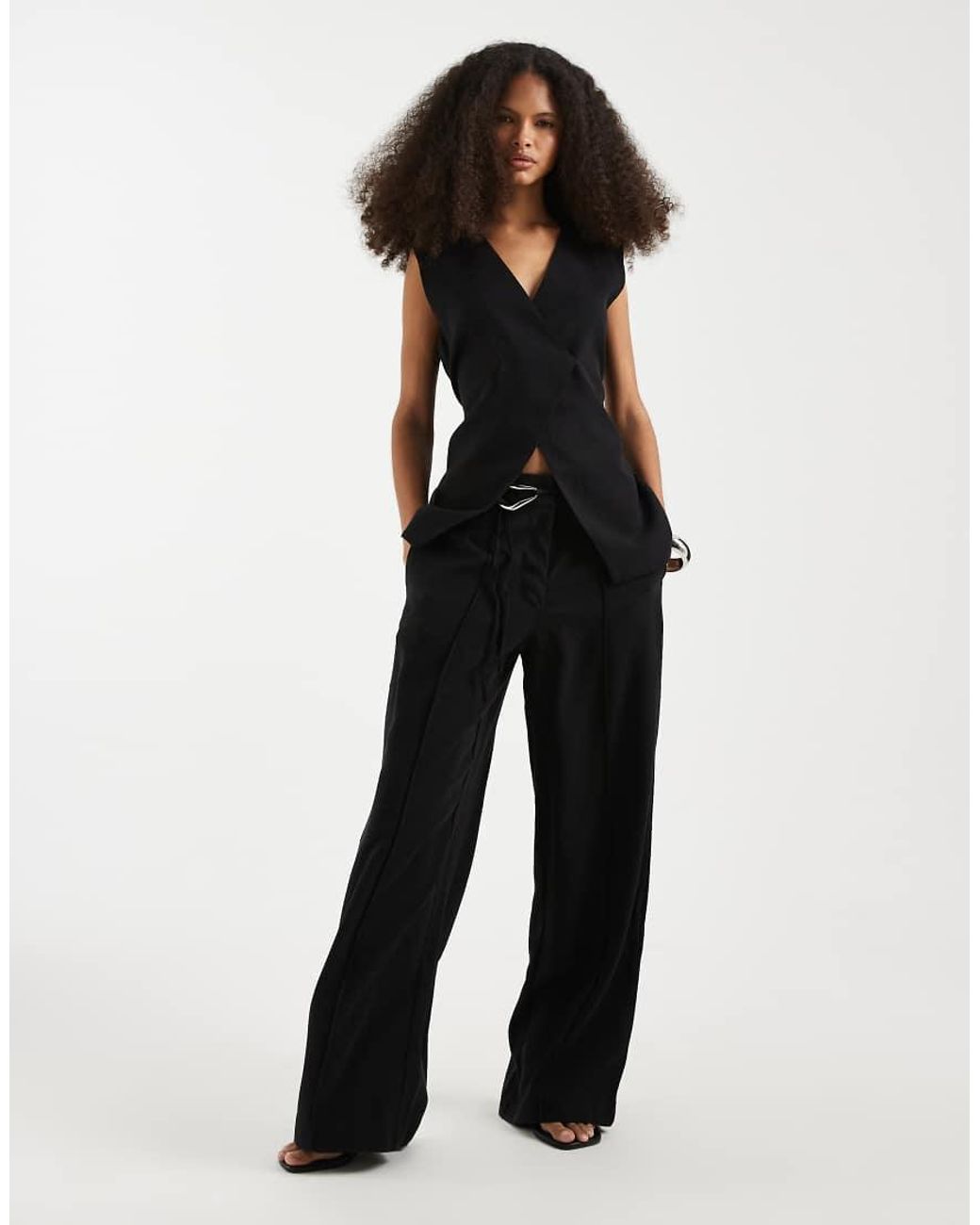 Object Black Tailored Wrap Waistcoat Co-ord With Hardwear Details