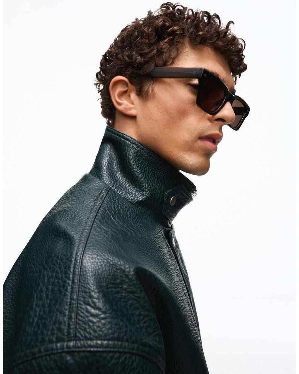 Bershka Green Faux Leather Jacket for men