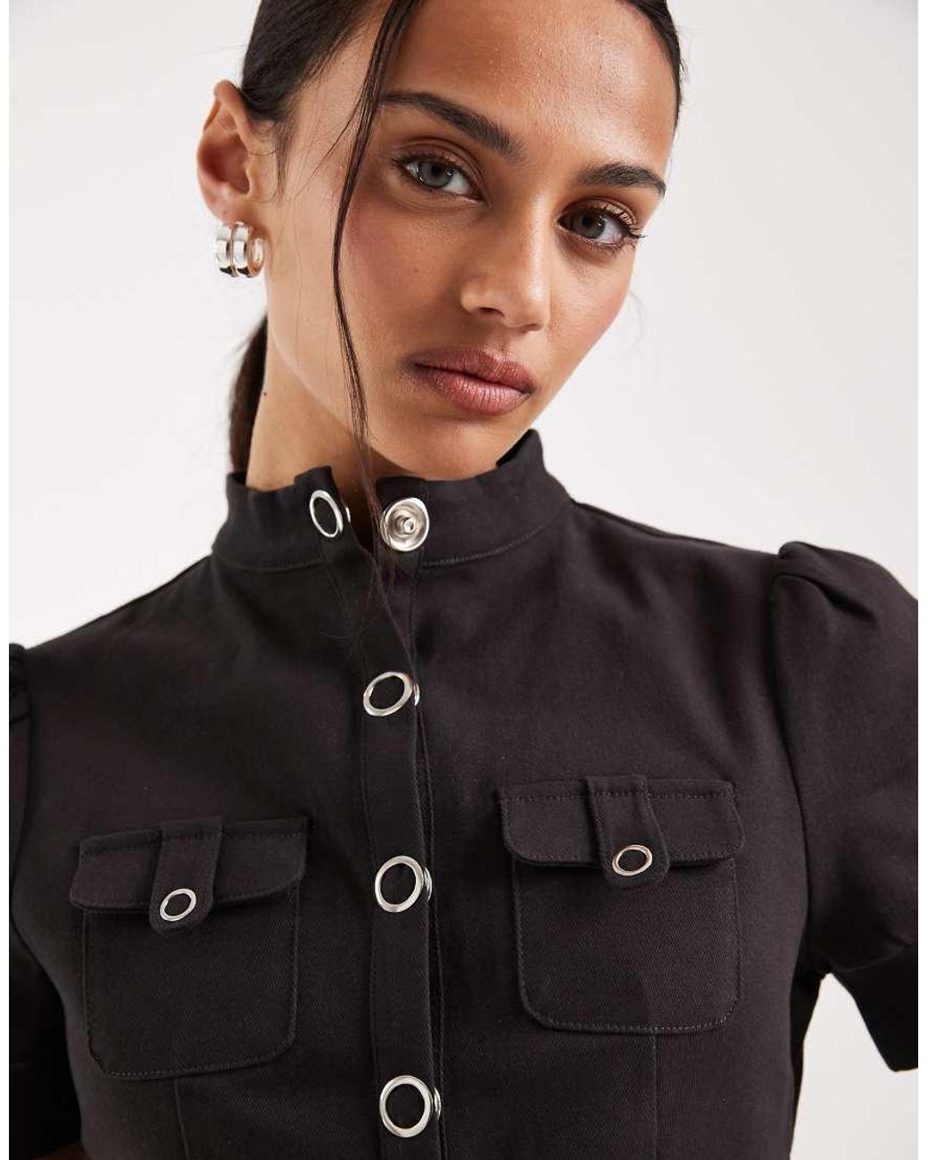 Motel Brown Co-ord Renia Button Detail Short Sleeve Top