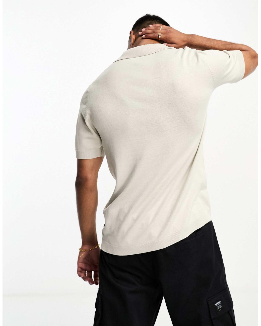 Only & Sons White Knitted Polo for men
