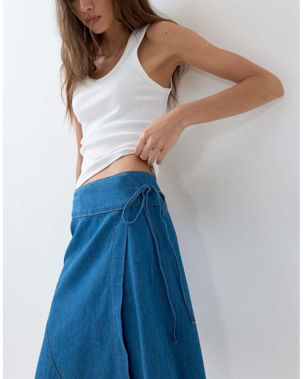 ASOS Blue Denim Asymmetric Wrap Skirt
