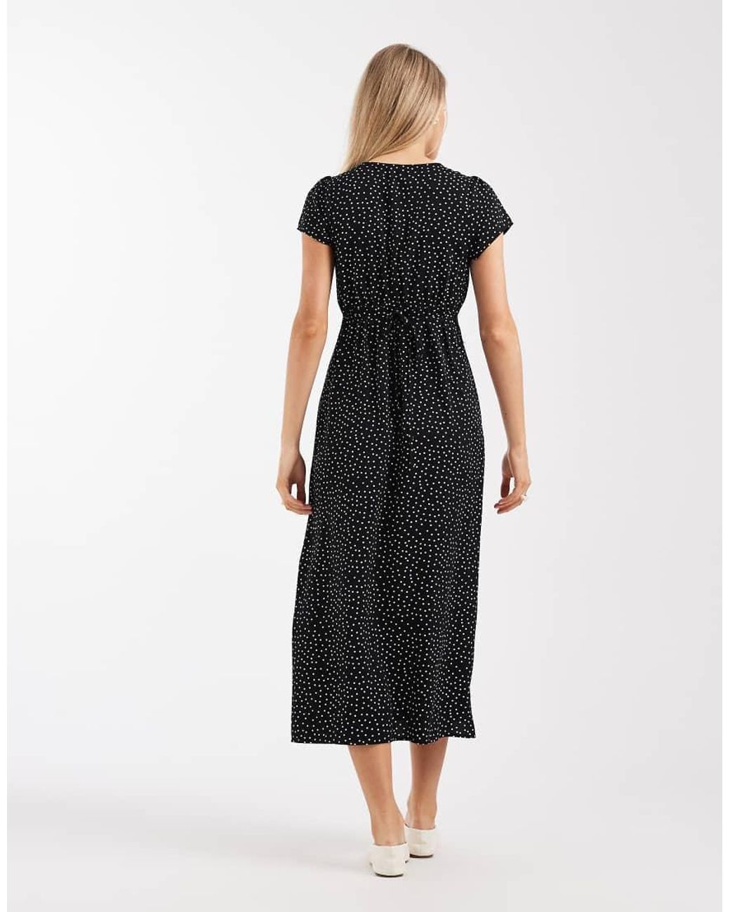 Brave Soul Black Tie Front Midi Dress With Lace Detail