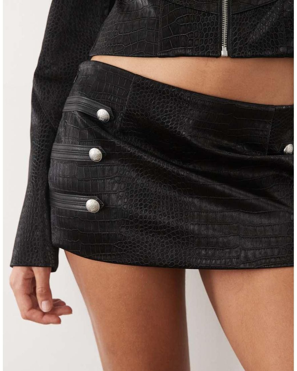 I.AM.GIA Black Idalia Faux Leather Napoleon Button Detail Mini Skirt Co-ord