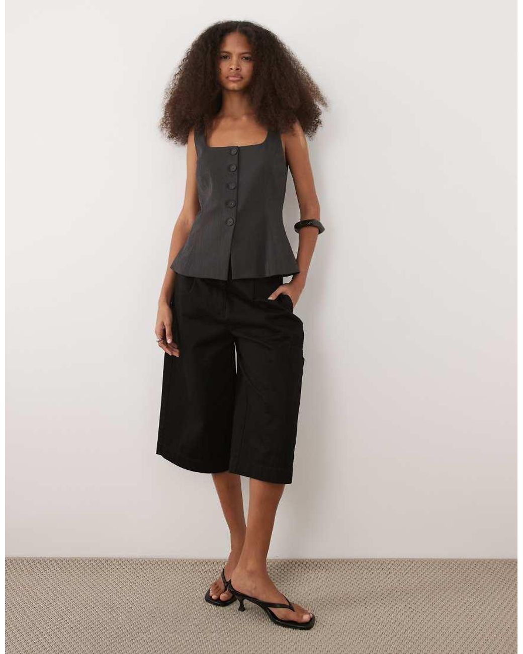 Mango Black Klume Textured Square Neck Vest Top