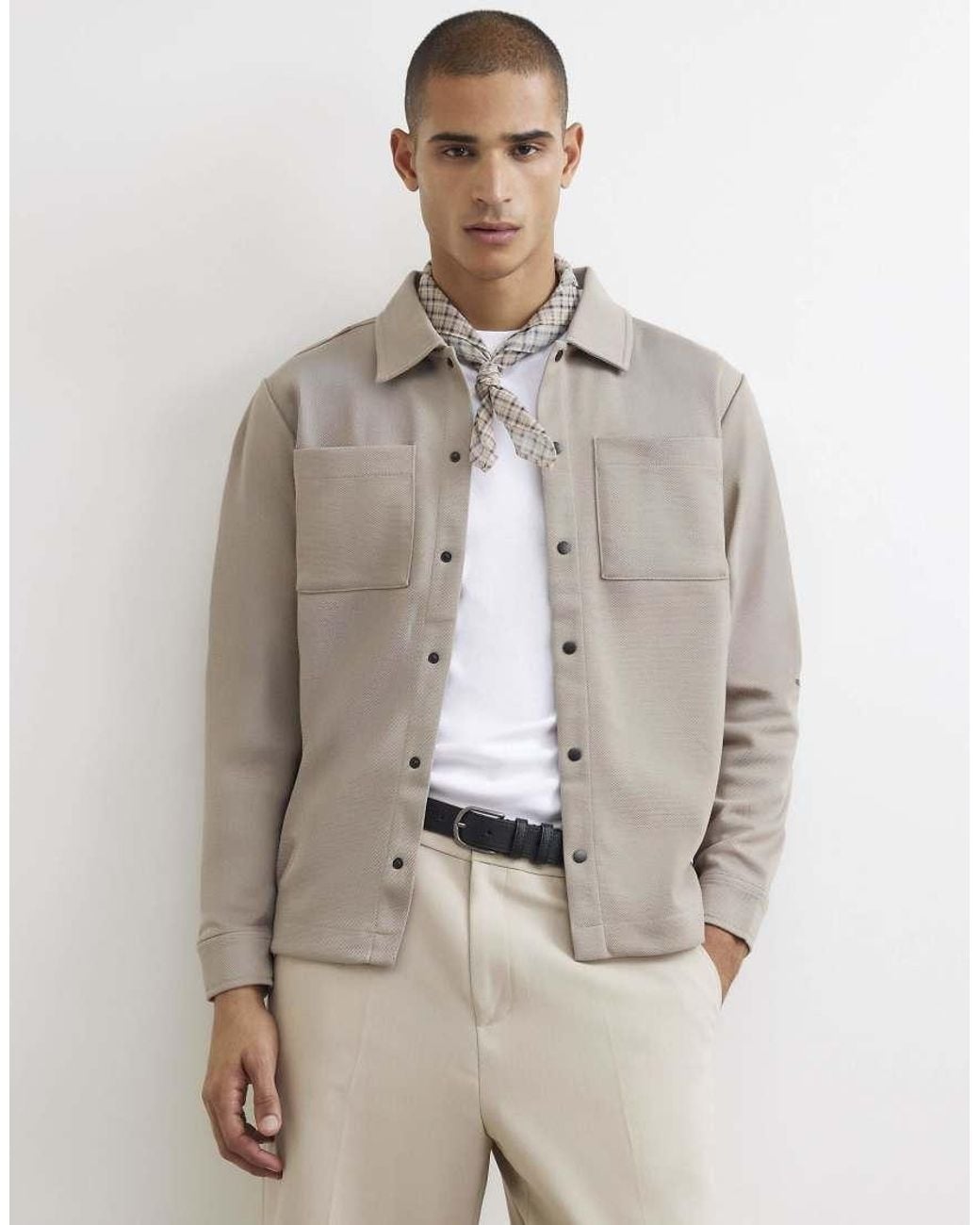 River Island Natural Slim Fit Pique Double Pocket Jacket for men