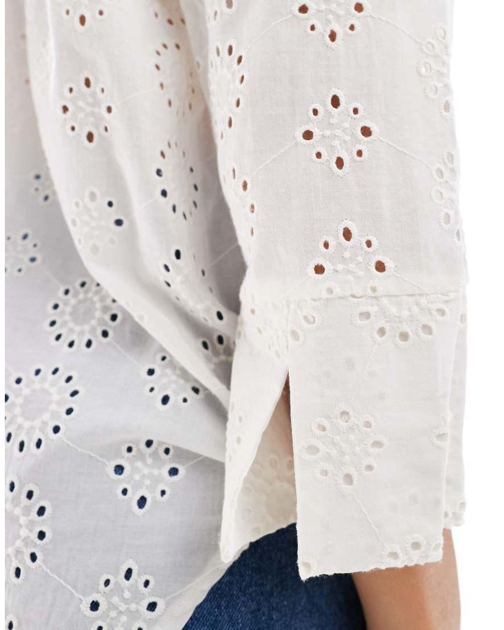 Jdy White Pointelle 3/4 Sleeve Shirt