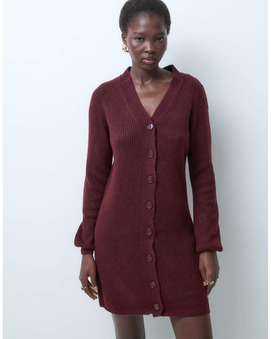 Vero Moda Red Button Front Balloon Sleeve Knitted Mini Dress