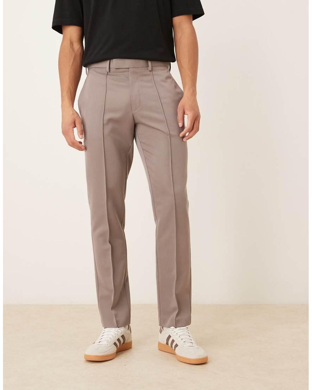 ASOS Natural Smart Slim Trousers With Pintuck for men