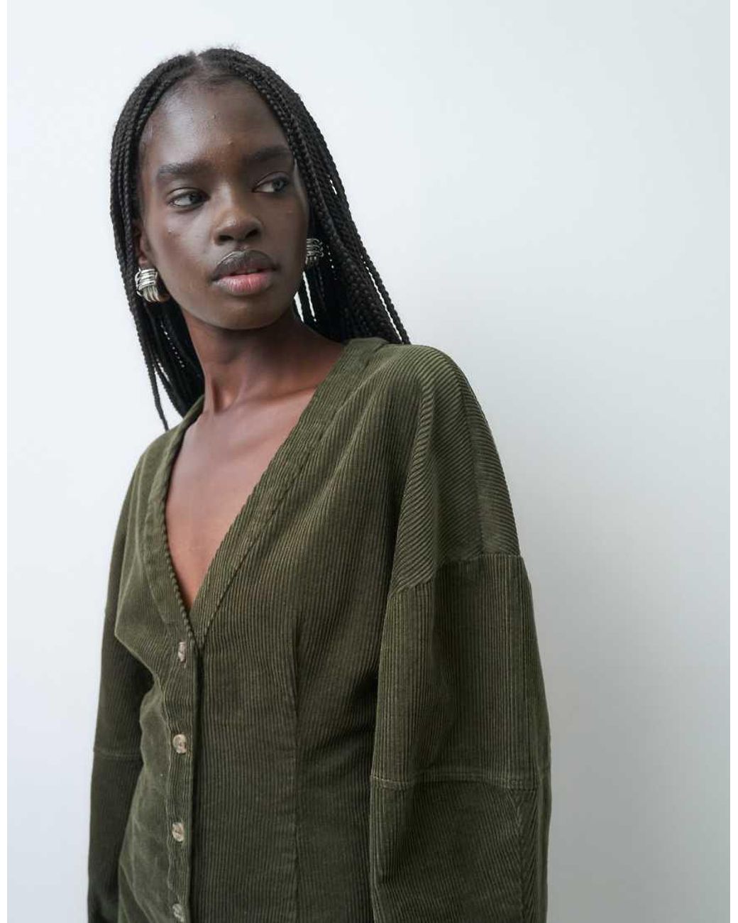 ASOS Green Cocoon Sleeve V-Neck Shirt Mini Dress