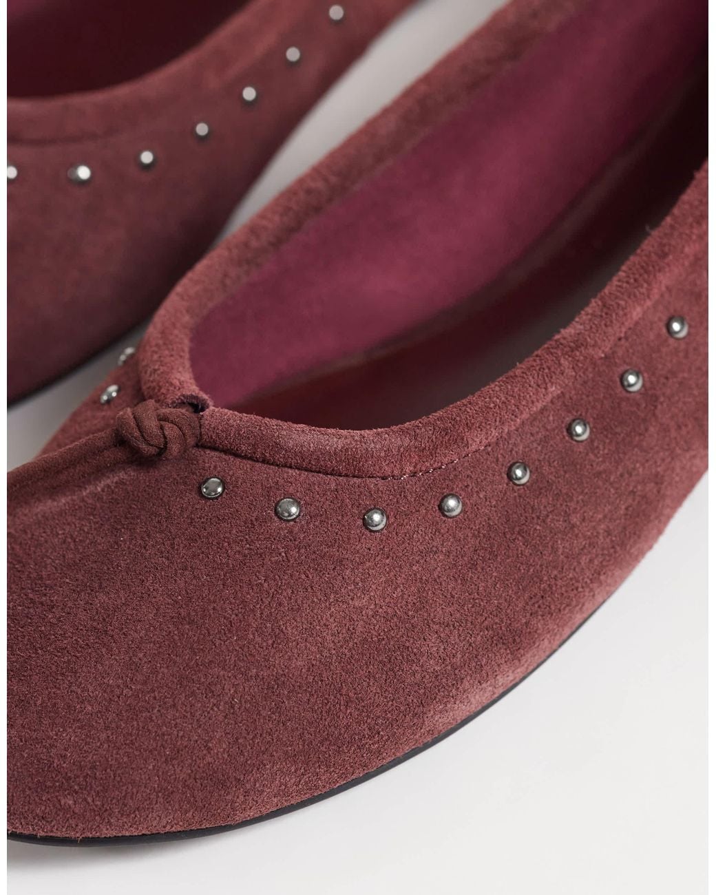 Mango Purple 100% Leather Studded Ballet Flat