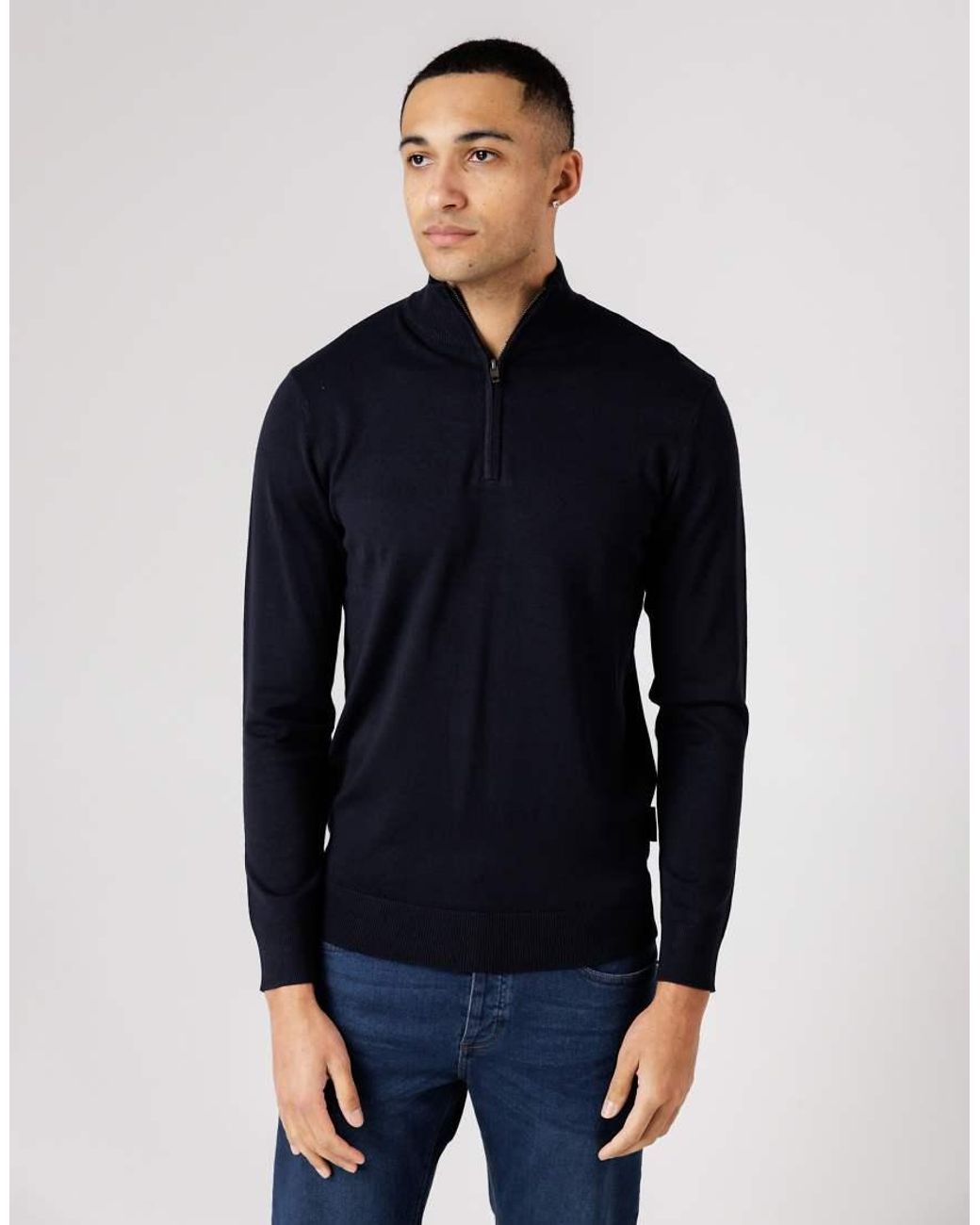 French Connection Blue 1/2 Zip Knitted Jumper for men