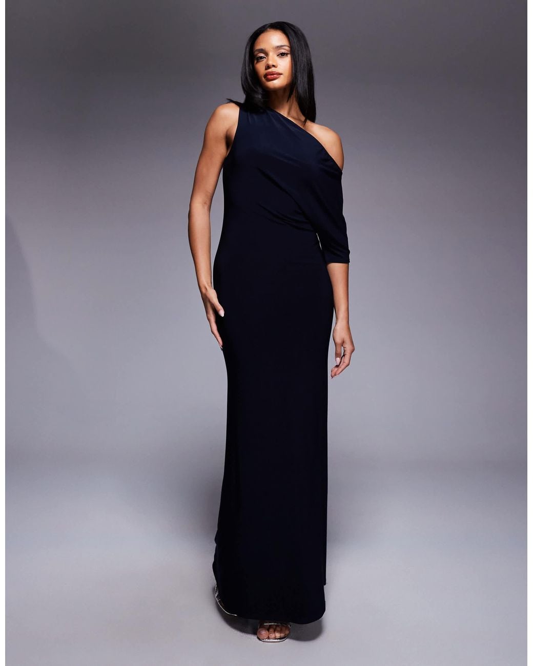 open lace back dress One Shoulder Drape Detail Maxi Dress with Train in Burgundy  Extremely  Beautiful LLC
