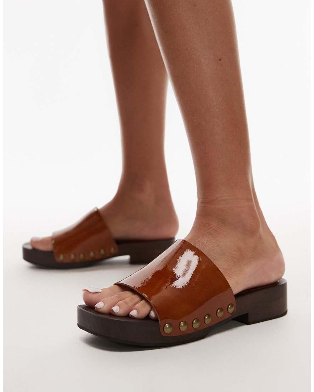 TOPSHOP Brown Premium Harley Leather Wooden Clog
